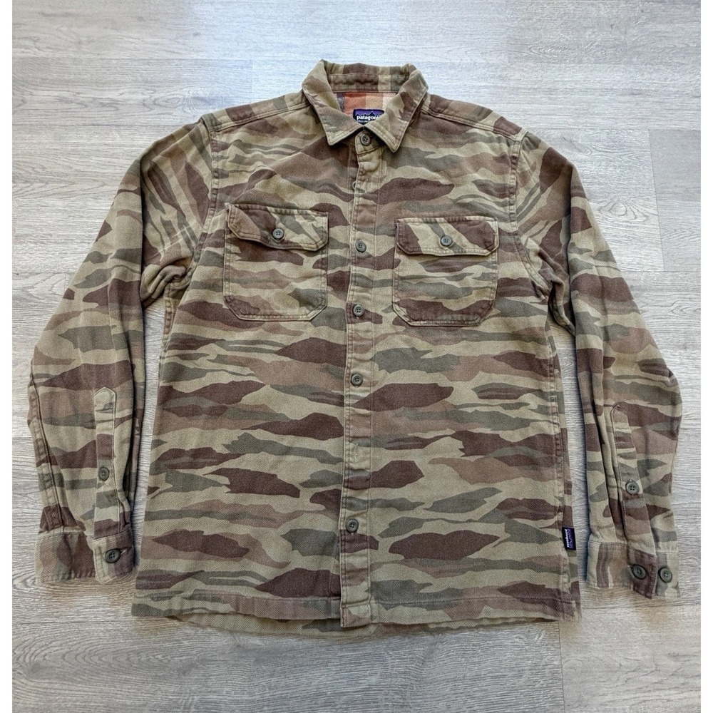 Patagonia Fjord Flannel Shirt Mens S Bear Witness‎ Camo Sage Organic Cotton